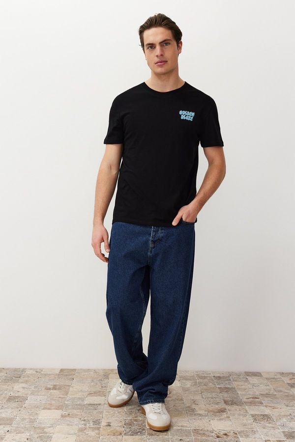 Trendyol Trendyol Men's Black Regular/Normal Fit Embroidered 100% Cotton T-Shirt