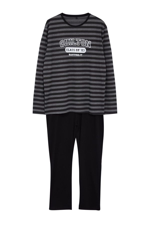 Trendyol Trendyol Men's Black Striped Regular Fit Knitted Pajama Set