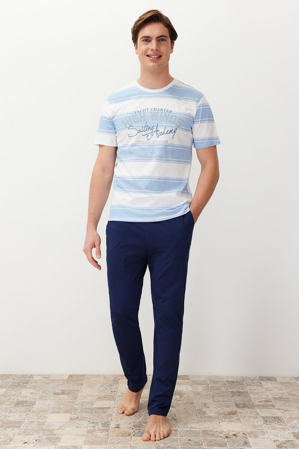 Trendyol Trendyol Men's Blue Regular Fit Striped Knitted Pajama Set