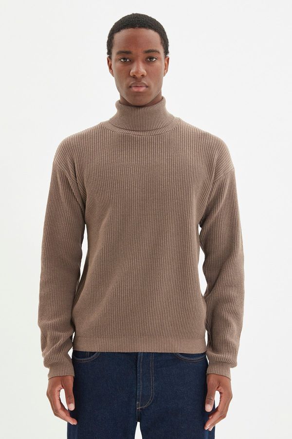 Trendyol Trendyol Men's Camel Oversize Wide Fit Turtleneck Basic Sweater