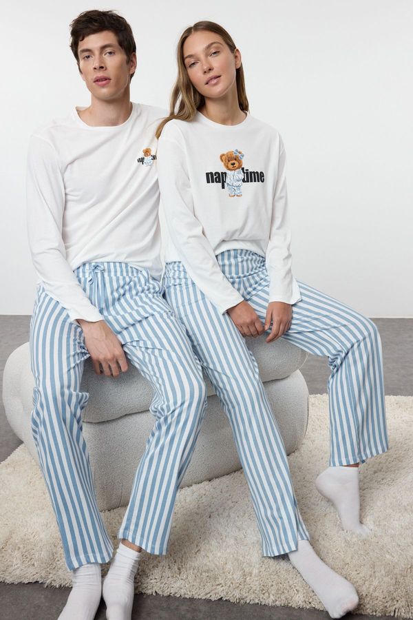 Trendyol Trendyol Men's Ecru Regular Fit Striped Couple Knitted Pajama Set