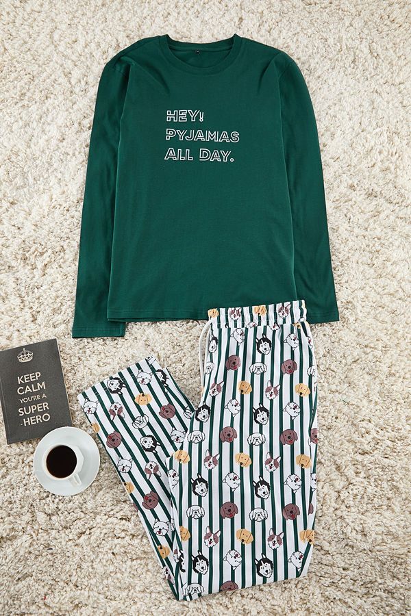 Trendyol Trendyol Men's Emerald Green Regular Fit Printed Knitted Pajama Set