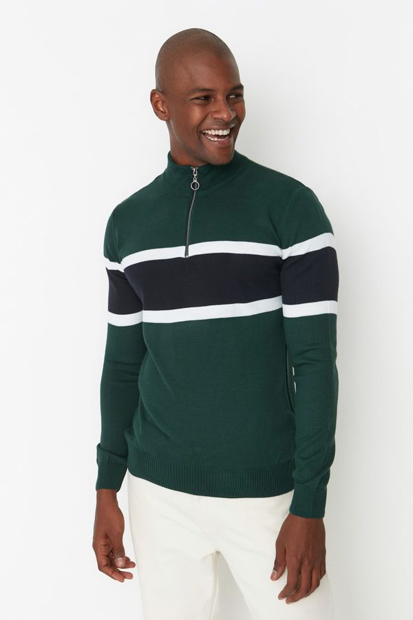 Trendyol Trendyol Men's Emerald Green Slim Fit Half Turtleneck Zipper Sweater