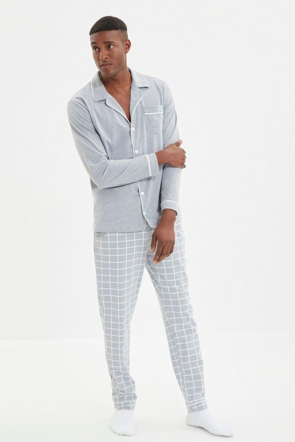 Trendyol Trendyol Men's Gray Regular Fit Top Bib Detailed Knitted Pajamas Set.