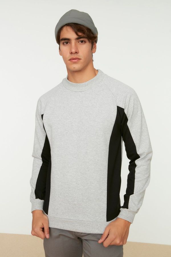 Trendyol Trendyol Men's Gray Regular/Real Fit Long Sleeve Crew Neck Paneled Sweatshirt