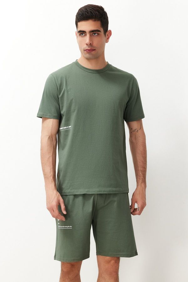 Trendyol Trendyol Men's Green Reguar Fit Printed Knitted Pajama Set with Shorts