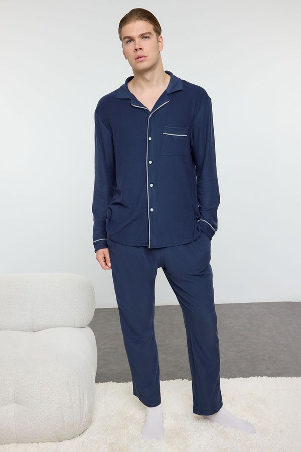 Trendyol Trendyol Men's indigo Soft Touch Knitted Pajama Set