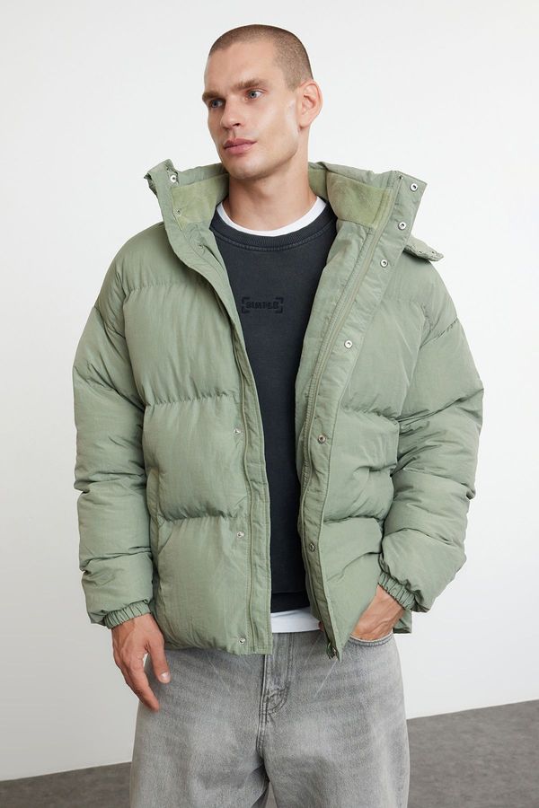 Trendyol Trendyol Men's Khaki Oversize Fit Hooded Taslan Winter Puffer Coat