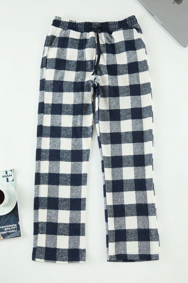 Trendyol Trendyol Men's Navy Blue Comfortable Fit Plaid Woven Pajama Bottoms