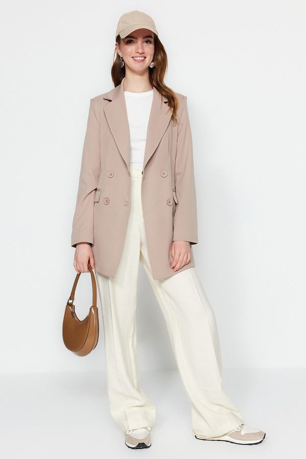 Trendyol Trendyol Mink Double Button Detailed Blazer with Pockets, Lined Woven Jacket