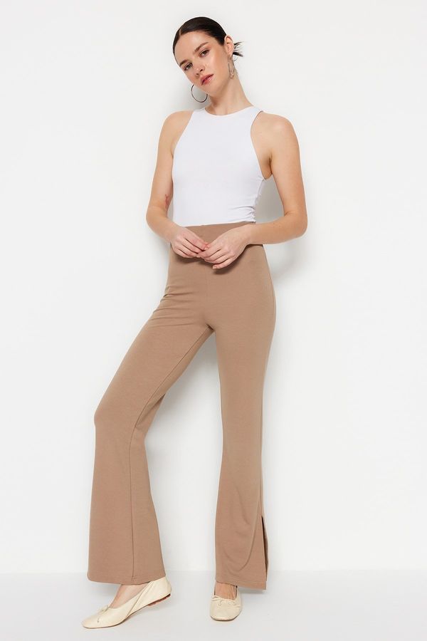 Trendyol Trendyol Mink High Waist Knitted Knit Trousers with Slits in the Sides Flare/Flare-Flare/Flare-Front
