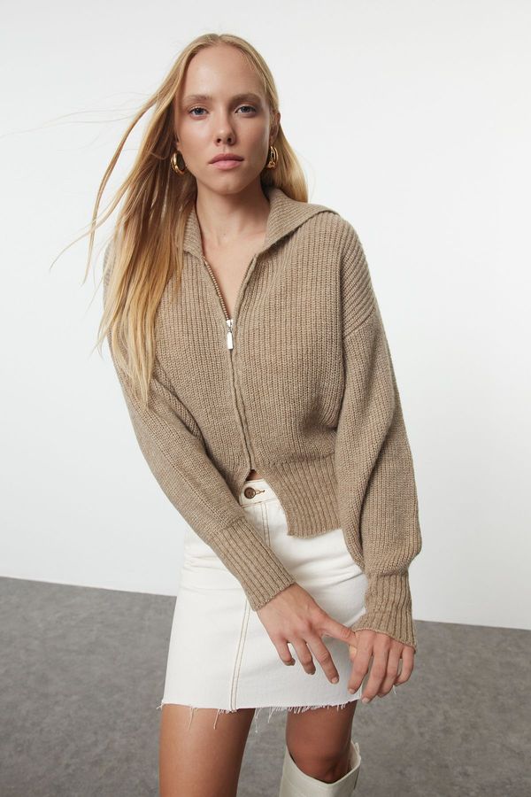 Trendyol Trendyol Mink More Sustainable Soft Texture Turn-down Collar Knitwear Cardigan