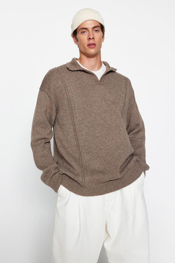 Trendyol Trendyol Mink Oversize Fit Wide Fit Polo Collar Knitwear Sweater