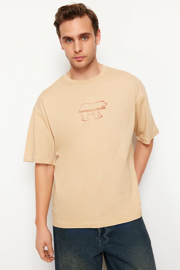 Trendyol Trendyol Mink Oversize/Wide Cut Gel Animal Printed 100% Cotton T-shirt