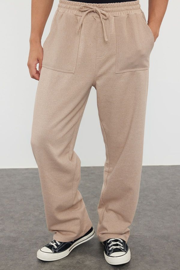 Trendyol Trendyol Mink Oversize/Wide Cut Pocket Textured Fabric Detail Open Leg Sweatpants