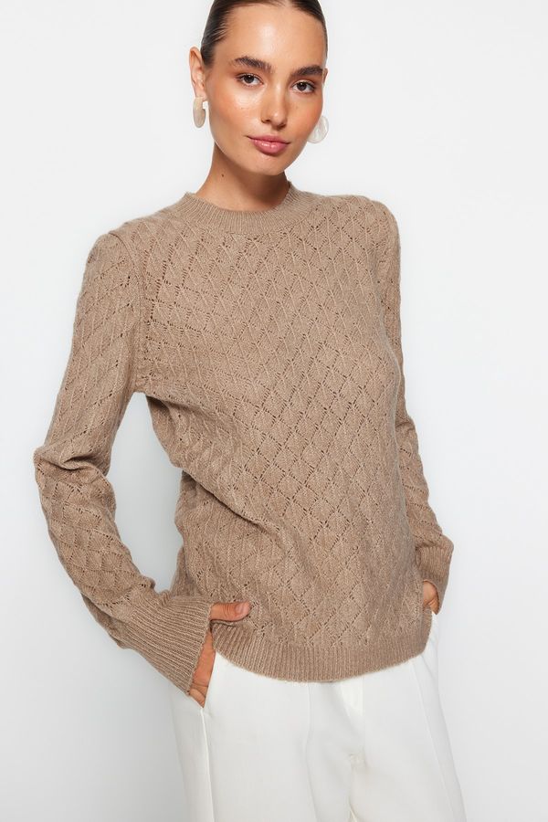 Trendyol Trendyol Mink Soft Textured Openwork/Perforated Knitwear Sweater