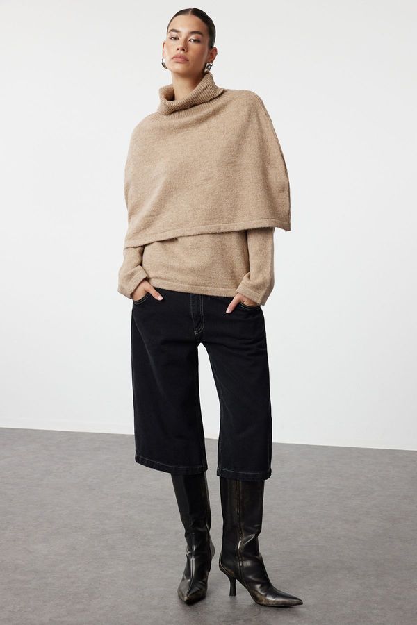 Trendyol Trendyol Mink Soft Textured Poncho Knitwear Sweater
