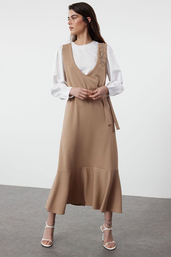 Trendyol Trendyol Mink Stone Printed Woven Gilet Dress