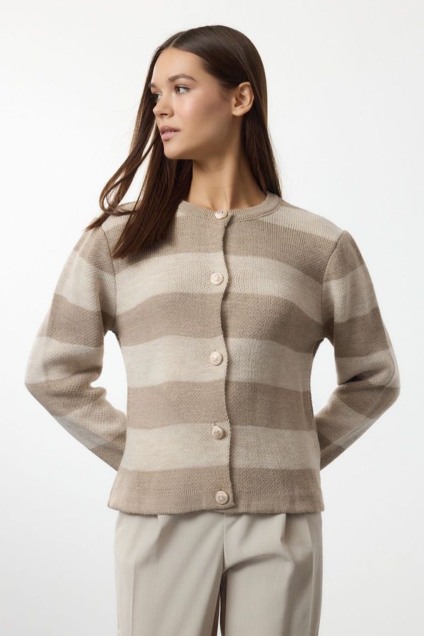 Trendyol Trendyol Mink Striped Basic Knitwear Cardigan