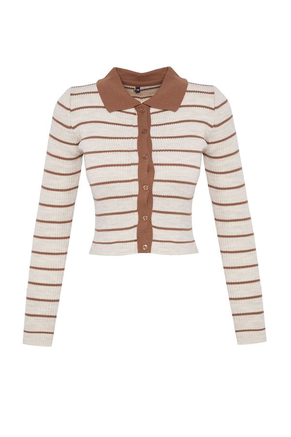 Trendyol Trendyol Mink Striped Polo Neck Knitwear Cardigan