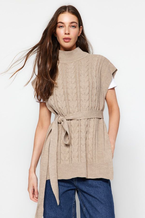 Trendyol Trendyol Mink Wide Fit Woolen Belt Knitwear Sweater