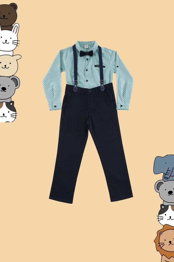 Trendyol Trendyol Mint Boy Bow Tie Polka Dot Shirt Trousers Suspender Set