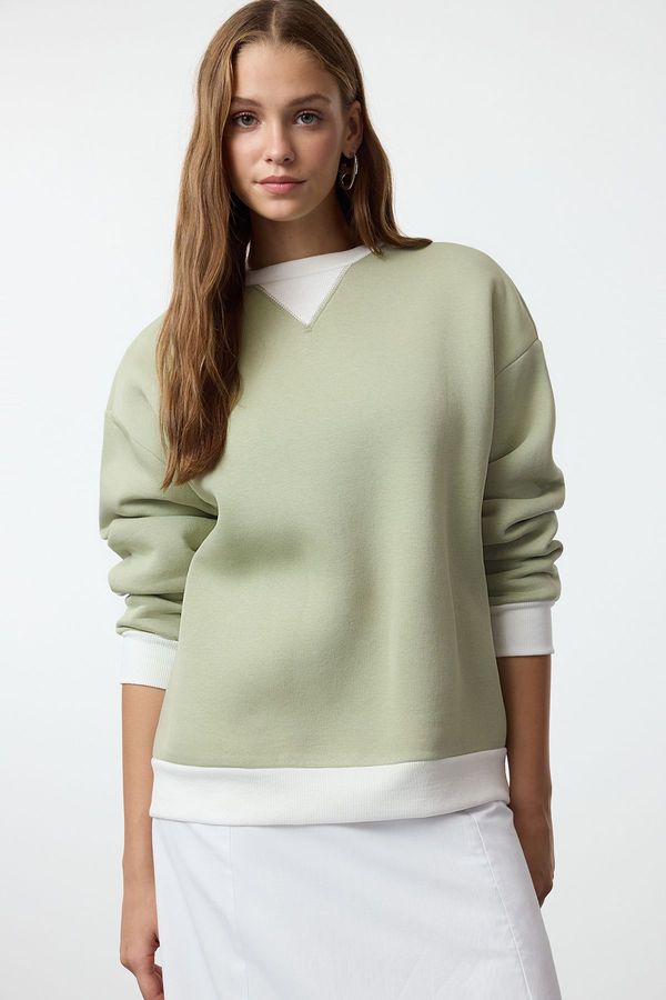 Trendyol Trendyol Mint Color Blocked Oversize/Wide Fit Thick Knitted Sweatshirt