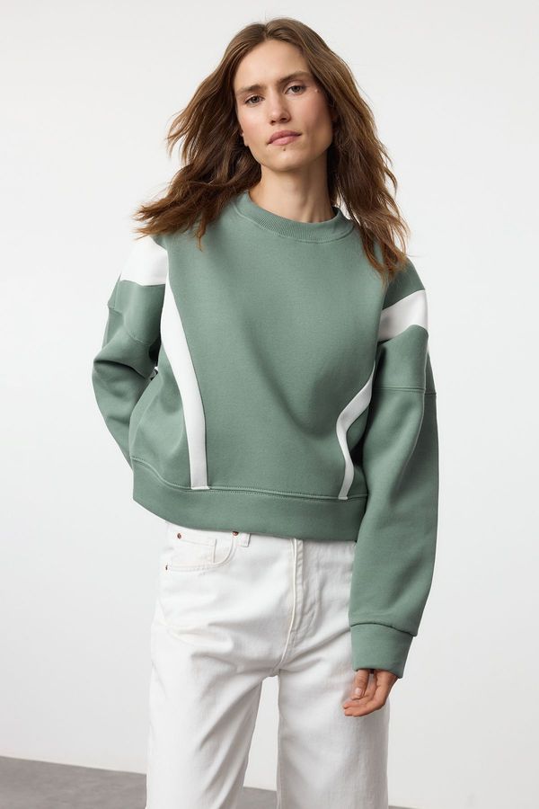 Trendyol Trendyol Mint Color Blocked Regular/Normal Fit Crew Neck Knitted Sweatshirt