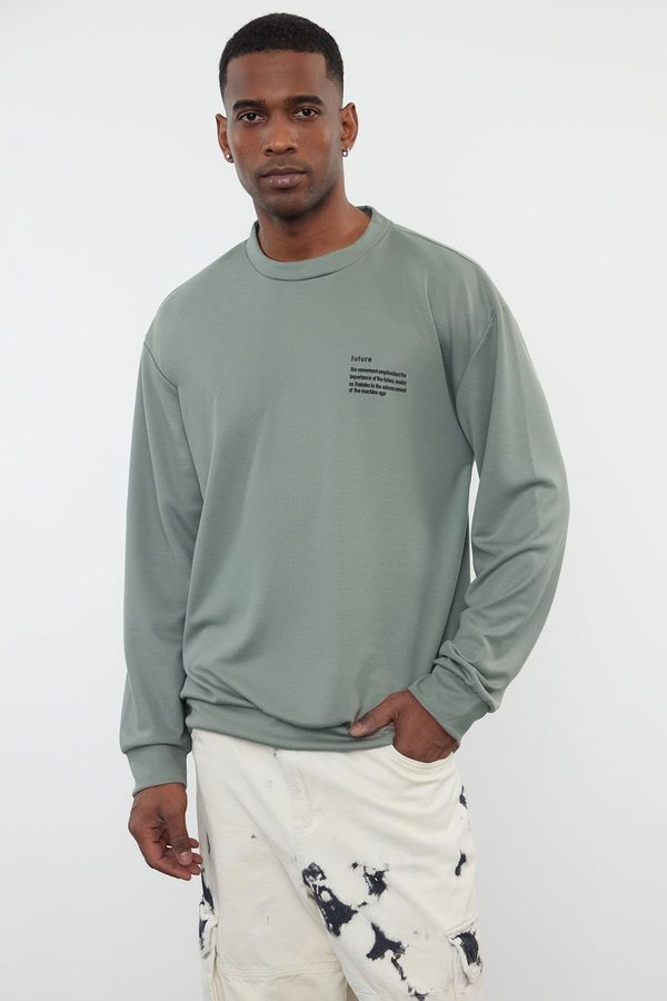 Trendyol Trendyol Mint Crew Neck Oversize/Wide Cut Fit Minimal Text Printed Sweatshirt