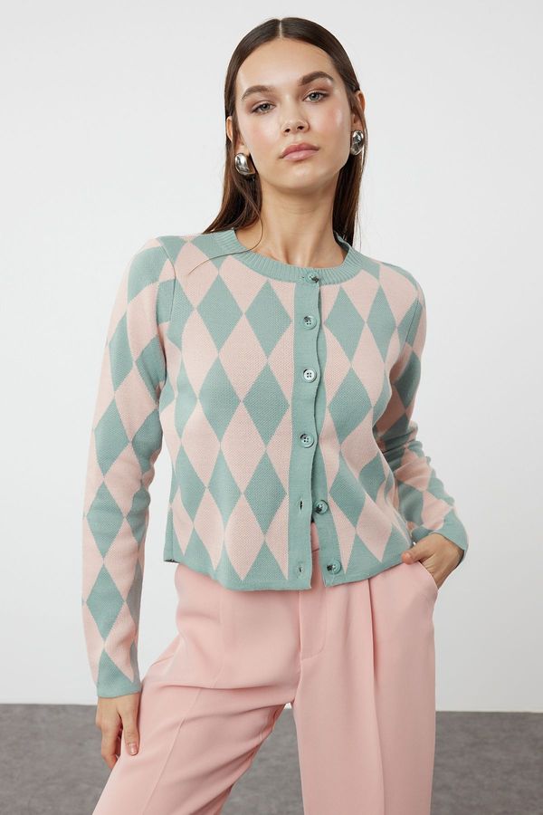 Trendyol Trendyol Mint Crop Patterned/Jacquard Jacket Look Knitwear Cardigan