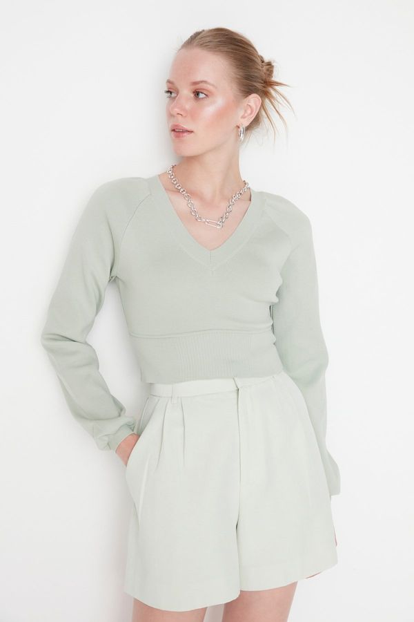 Trendyol Trendyol Mint Crop V-Neck Knitwear Sweater