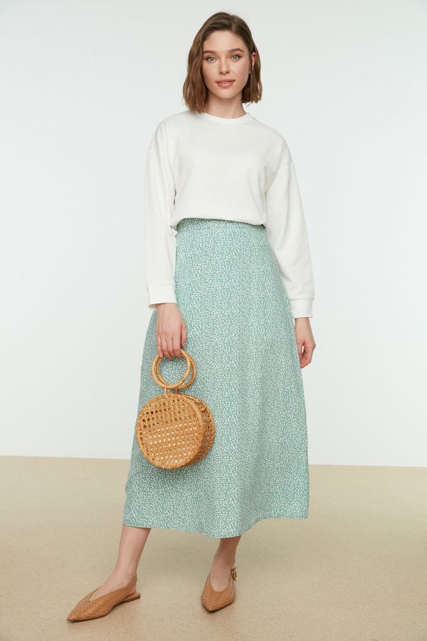 Trendyol Trendyol Mint Floral Printed Viscose Woven Flare Skirt