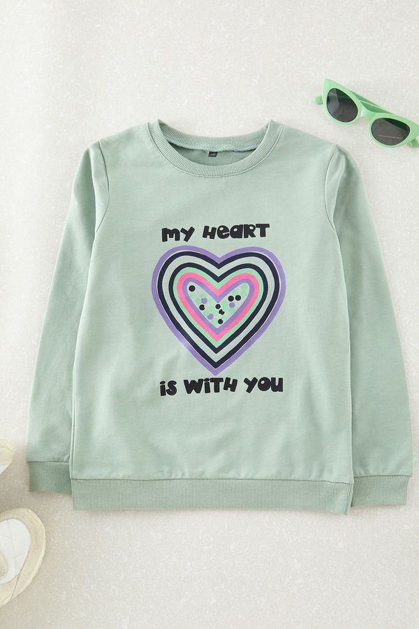 Trendyol Trendyol Mint Girl Printed Knitted Sweatshirt