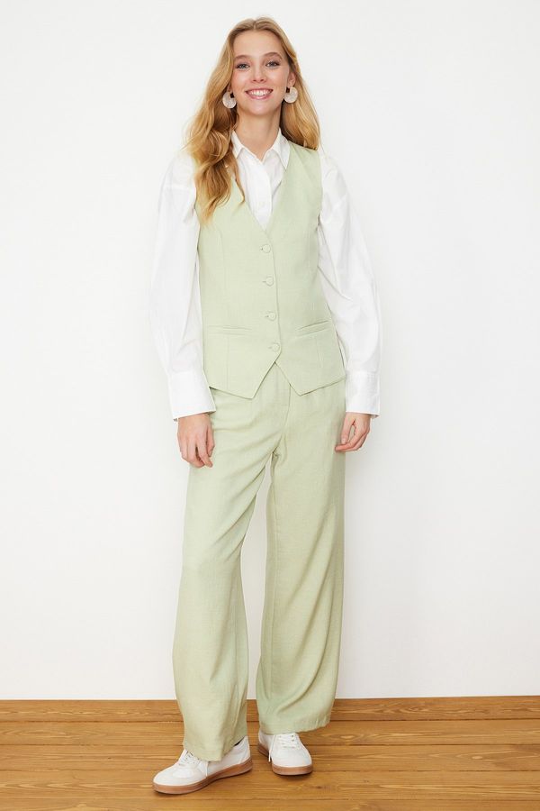 Trendyol Trendyol Mint Linen Look Stylish Vest Trousers Woven Bottom Top Set