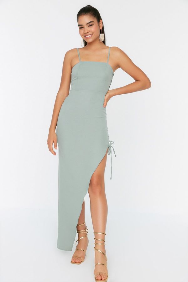 Trendyol Trendyol Mint Long Evening Evening Dress with Weave piping