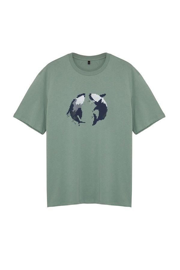 Trendyol Trendyol Mint Men's Relaxed Fit More Sustainable Animal Print 100% Organic Cotton T-shirt