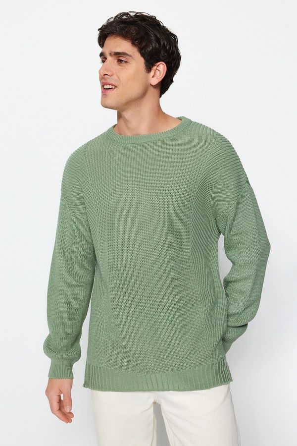 Trendyol Trendyol Mint Oversize Fit Wide Fit Crew Neck Slit Knitwear Sweater