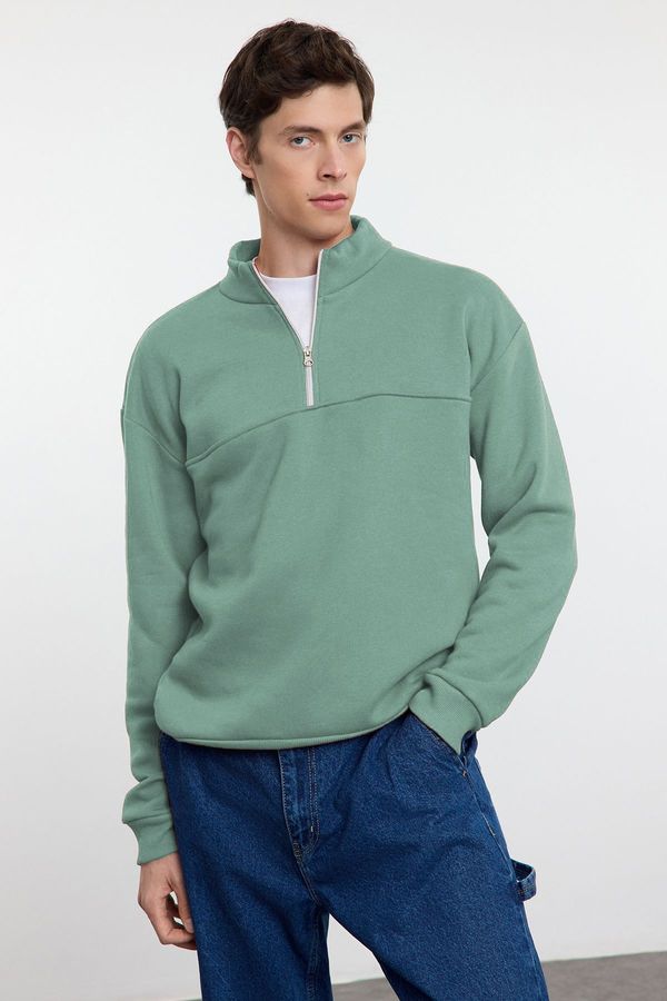 Trendyol Trendyol Mint Oversize/Wide Cut Stand Collar Zippered Inside Polar Fleece/Warm Basic Sweatshirt