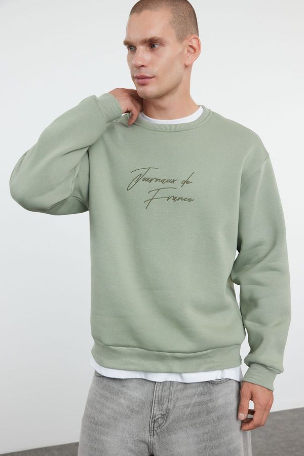 Trendyol Trendyol Mint Oversize/Wide Cut Text Embroidered Sweatshirt