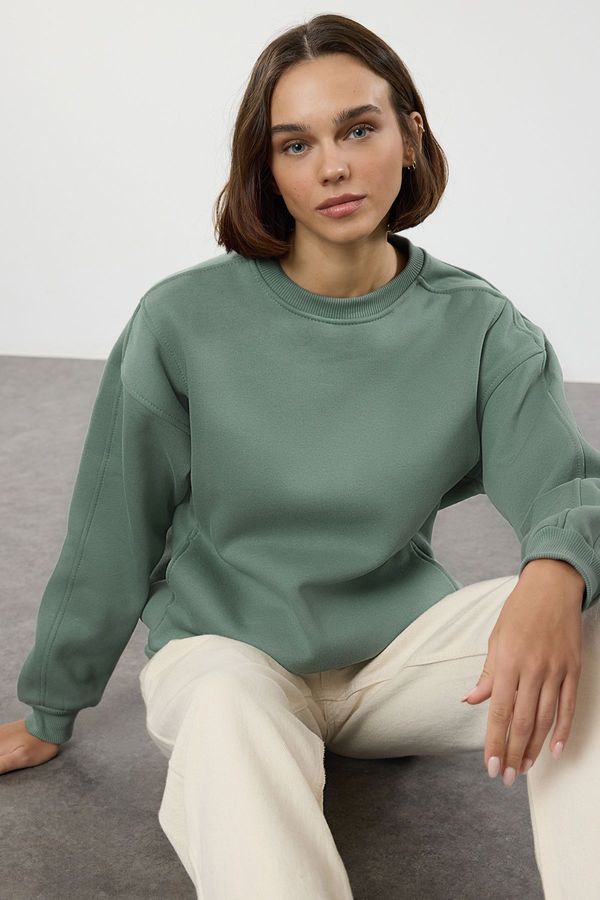 Trendyol Trendyol Mint Oversize/Wide Fit Thick Crew Neck Knitted Sweatshirt with Pockets