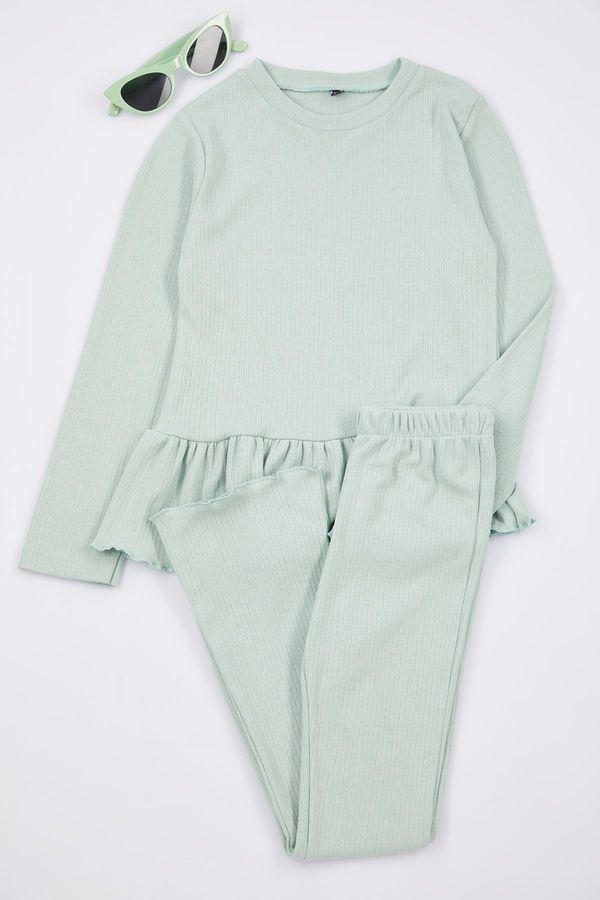 Trendyol Trendyol Mint Plain Knitted Top-Bottom Set