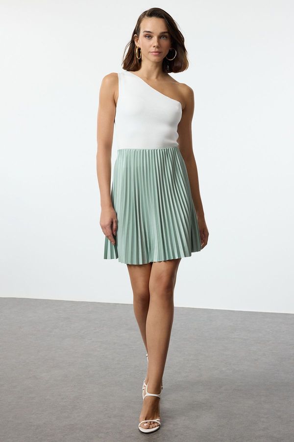 Trendyol Trendyol Mint Pleated Mini Skater Flexible Knitted Skirt