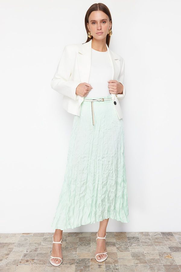Trendyol Trendyol Mint Pleated Satin Woven Skirt