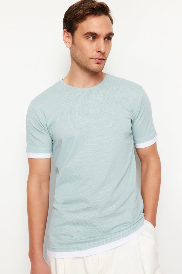 Trendyol Trendyol Mint Regular/Normal Fit Textured Color Block T-Shirt