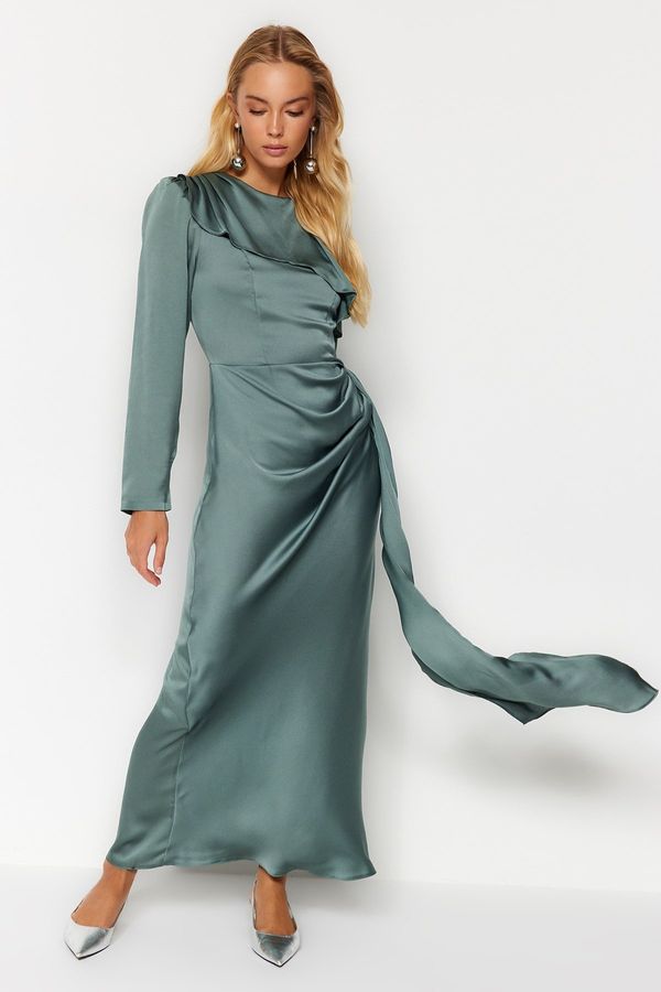 Trendyol Trendyol Mint Shawl Detailed Satin Evening Dress