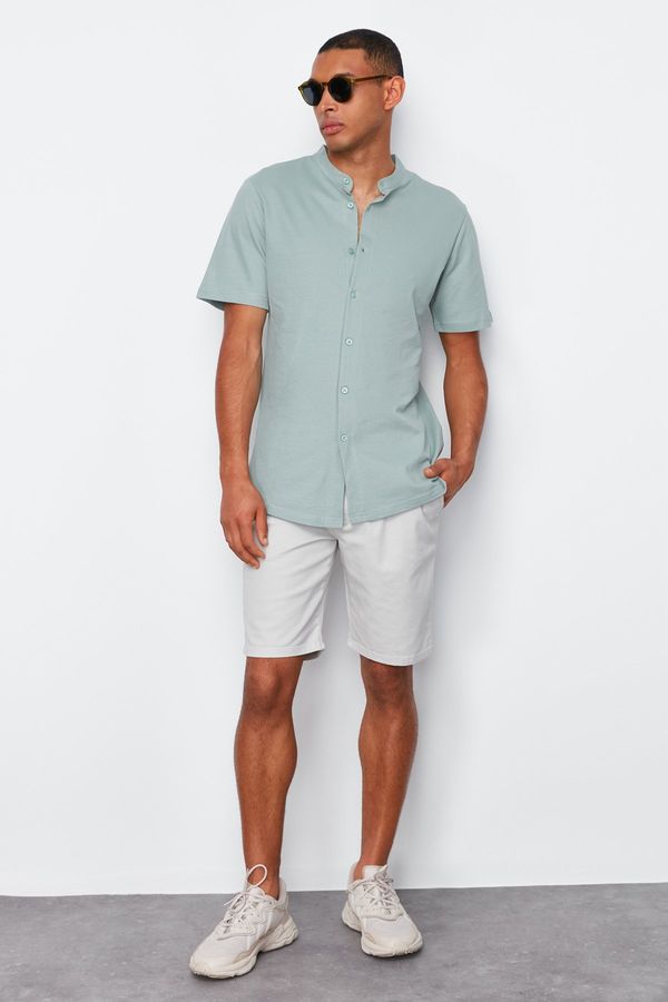 Trendyol Trendyol Mint Slim Fit Classic Collar Short Sleeve Knitted Pique Summer Shirt