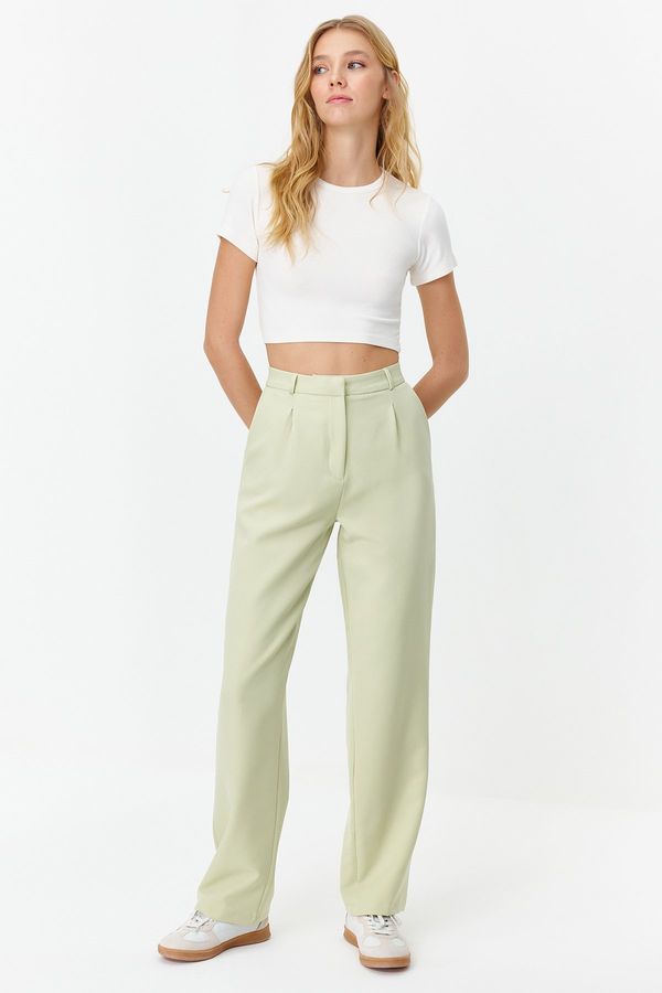 Trendyol Trendyol Mint Straight/Straight Cut Pleated Woven Fabric Trousers