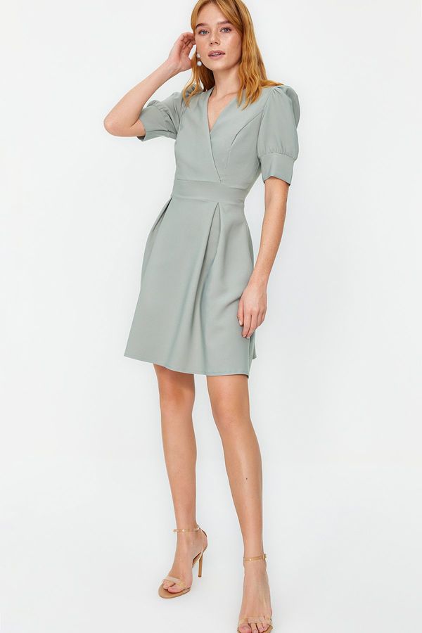 Trendyol Trendyol Mint Waist Opening Mini Lined Double Breasted Collar Pleated Woven Dress