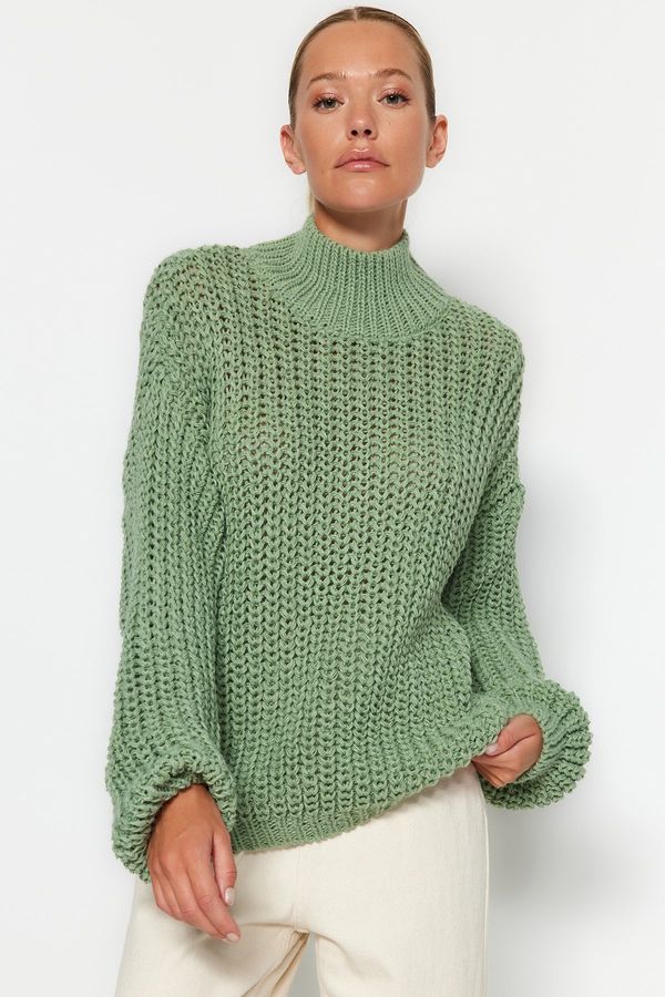 Trendyol Trendyol Mint Wide Fit Soft Textured Basic Collar Knitwear Sweater