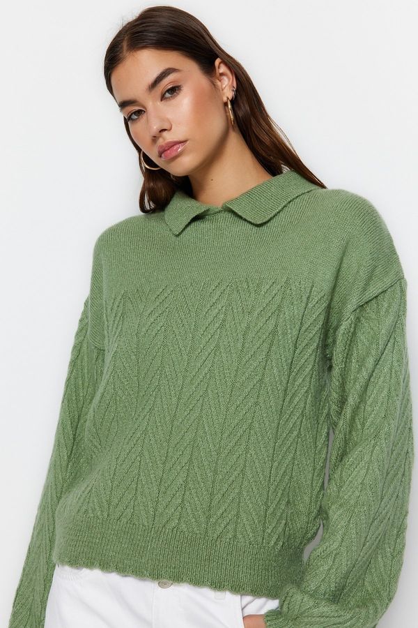 Trendyol Trendyol Mint Wide Fit Soft Textured Hair Braided Knitwear Sweater